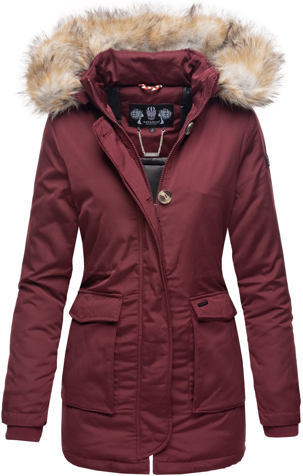 NAVAHOO Damen Designer Wintermantel Parka mit edlem Fellimitat Schneeengel