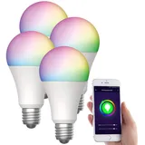 Luminea Home Control 4er-Set WLAN-LED-Lampen, E27, RGB-CCT, 9W (ersetzt 75W), F, 800lm, App