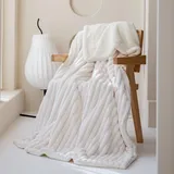 mosayt Dicke Kuscheldecke 150x200 weiß Creme Flauschig Wolldecke Felldecke XL luxuriös Ultra weich gestreift Muster Cashmere Touch Fleecedecke weich warm Winter Wohndecke Sofadecke Wärmedecke