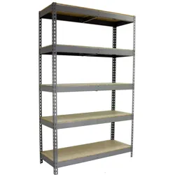 SimonRack Metallregal ohne Schrauben mit Simonforte 5 Regale 5 Regale. Grau/Holzfarbe 2500x1200x450 mm