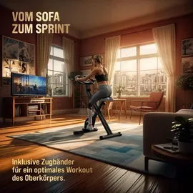 Sportana SPORTANA® Heimtrainer Fahrrad EAGLE 2 Klappbar LCD Display Höhenverstellbar Fitnessbänder 2in1 Ausdauer Ergometer Hometrainer, Fitnessbike,