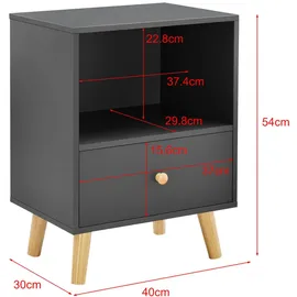 [en.casa] Beistelltisch, Dunkelgrau Holzwerkstoff, 1 Schubladen, Rechteckig, 40x54x30 cm Wohnzimmer, Wohnzimmertische, Couchtische