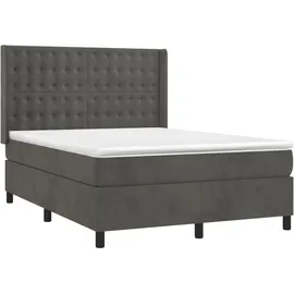 vidaXL Boxspringbett mit Matratze & LED Dunkelgrau 140x200 cm Samt