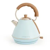 CREATE/KETTLE RETRO M/Elektrischer Wasserkocher Pastellblau/Schnelles Aufkochen, Fassungsvermögen 1L, Abschaltautomatik, Anti-Kalk-Filter, Wasserstandsanzeige, Ø17.2cm, 2200W