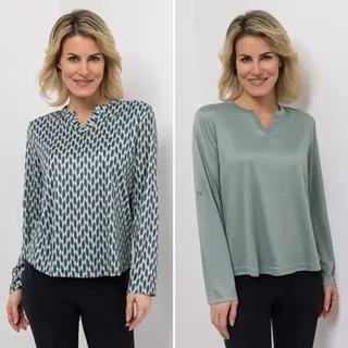 JERYMOOD HOMEWEAR 2 Shirts, langarm Mikrofaser Rundhals mit V-Detail 1x uni, 1x bedruckt