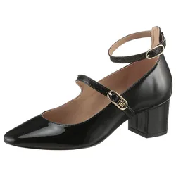 Spangenpumps »PUMP DOUBLE STRAP PATENT LEATHER«, Blockabsatz, Abendschuh, Partyschuh, TH-Schmuckelement, schmale Form, Gr. 39, schwarz, , 66790909-39