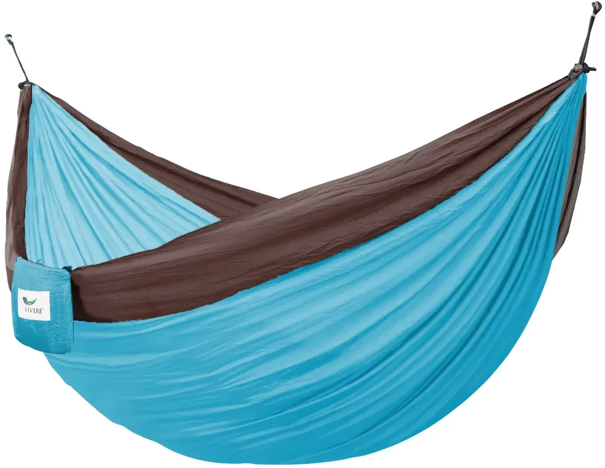 Reisehängematte für Kinder Nylon türkis 325 x 201 cm bis 181 kg - VIVERE Doppelte Hängematte - Karabinerhaken, Aufbewahrungstasche