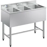 Vevor Spülbecken mit 3 Becken & Spritzschutz 978 x 470 x 838 mm Silber