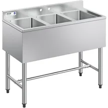 Vevor Spülbecken mit 3 Becken & Spritzschutz 978 x 470 x 838 mm Silber