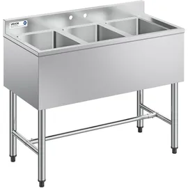 Vevor Spülbecken mit 3 Becken & Spritzschutz 978 x 470 x 838 mm Silber