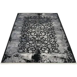Musterring Teppich MUSTERRING "COLORADO FLOWER", grau (grau, schwarz), B:160cm H:5mm L:230cm, Polyacryl, Viskose, Teppiche, Teppich, exclusive MUSTERRING DELUXE COLLECTION hochwertig gekettelt Fransen