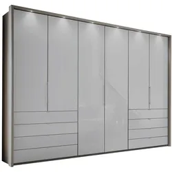 Falttürenschrank in Hellgrau Glas beschichtet LED Beleuchtung