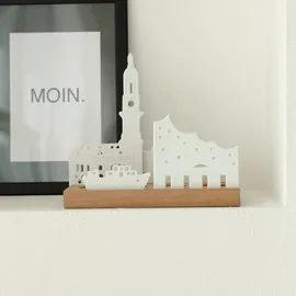 räder Teelichthalter Stadtsilhouette Hamburg Porzellan/ Holz Weiß