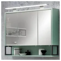 Lomadox Badezimmer Spiegelschrank in Mintgrün mit LED-Beleuchtung, B/H/T: 70/68/16