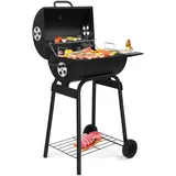 LEADZM Holzkohlegrill Premium – Fahrbarer Grillwagen aus Ganzmetall mit Rädern & Beistelltisch | Outdoor-Smoker für Garten, Terrasse, Camping (103x52x86 cm)