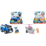 PAW PATROL, Polizei-Fahrzeug mit Chase-Figur & Helikopter mit Skye-Figur (Sustainable Basic Vehicle/Basis Fahrzeug), Spielzeug für Kinder ab 3 Jahren