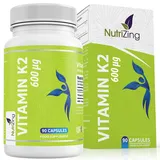 Vitamin K2 MK-7 600mcg von NutriZing - Fermentiertes, natto-basiertes, veganes Vitamin K - 90 Mikroverkapselt, Hochdosiert Kapseln - Unterstützt den Erhalt normaler Knochen - Zertifiziert als Vegan