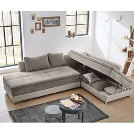 luma-home schönes für dein zuhause Federkern Ecksofa Doppelbett Dauerschläfer Bettkasten, Couch in Grau-Braun/ Beige & 15101