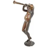 Aubaho Dekoobjekt Brunnen Wasserspeier Frosch mit Flöte Bronze Replikat Retro Design Dek
