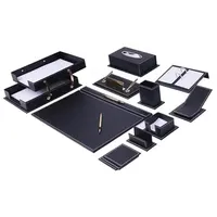Schreibtisch-Organizer – Schreibtisch-Zubehör – Leder-Schreibtisch-Organizer – Schreibtisch-Set aus Lederfaserstoff – Heimbüro-Zubehör – Schreibtischzubehör aus Leder – 14-teiliges Set (schwarz)