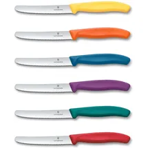 Victorinox Swiss Classic, Frühstücksmesser, Brötchenmesser Set 6teilig, Wellenschliff, 11 cm, Rostfreier Stahl, Farbig