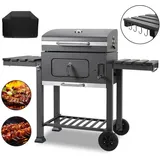 Holzkohle Grill Holzkohlegrill mit Unterer Ablage Standgrill Räucherofen Kohle - Hengda