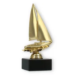 Pokal Kunststofffigur Segelboot gold auf schwarzem Marmorsockel 18,0cm