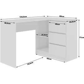 akord furniture factory Eck-Schreibtisch AKORD B16 rechts Eiche Craft mit 3 Schubladen und 2 Ablagen B124 x H77 x T85 cm - Bronze
