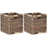 korb.outlet Set / 2 Regalkorb Mehrfarbig ca. 28x29x30 mit Holzrahmen Rattan Schubfach Box zur Aufbewahrung Schrankkorb Griff