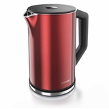 Arendo Wasserkocher 1,5 l 2200 W, Edelstahl, Doppelwand, Temperaturwahl 40 - 100°C mit Anzeige, rot
