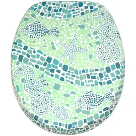 Sanilo WC-Sitz Mosaic World Green, Hochwertiger und Stabiler Toilettendeckel aus Holz