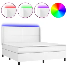 vidaXL Boxspringbett mit Matratze & LED Weiß 180x200 cm Kunstleder