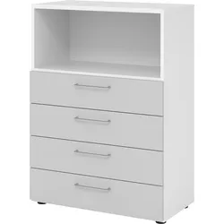 bümö smart Schubladenschrank, Büroschrank 80cm breit in Weiß/Grau mit 4 Schüben & 1 Regalfach - Bürocontainer aus Holz, Container mit Metallgriffen &