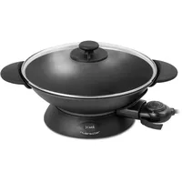 RIVIERA & BAR riviera&bar Elektrischer Wok Expert 5L 2200W, Aluminiumguss-Schüssel, Glasdeckel, Einstellbarer Thermostat mit 10 Stufen - Ideal für 8 Personen - Inklusive Zubehör - Leichte Reinigung