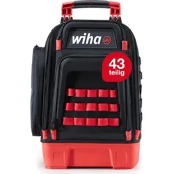 Wiha Mechaniker Werkzeugrucksack 41-tlg. I mit Mechaniker Grundausstattung I stabiler Standboden I mit Laptopfach I Taschen für Zubehör (45529)