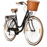 Bergsteiger Marseille 26 Zoll Damenfahrrad, ab 150 cm, Korb aus Rattan, Fahrrad-Licht, Damen-Citybike, Damenrad im Retro-Design«, 6 Gang Tourney Schaltung, Kettenschaltung