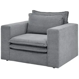 furn.design Relaxsessel Pesaro Cord 110 x 83 x 110 cm Grau mit Hocker
