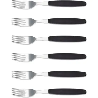 6er Set Giesser Messer Besteck Made in Germany - Gabel Essgabel Steakgabel Menügabel groß - ideal für Camping Rostfreier Edelstahl, ergonomischer Griff - Made in Germany - Schwarz
