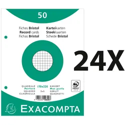 Exacompta 10620E 24x 100er Packung Karteikarten - kariert gelocht - 170x220mm - Weiß