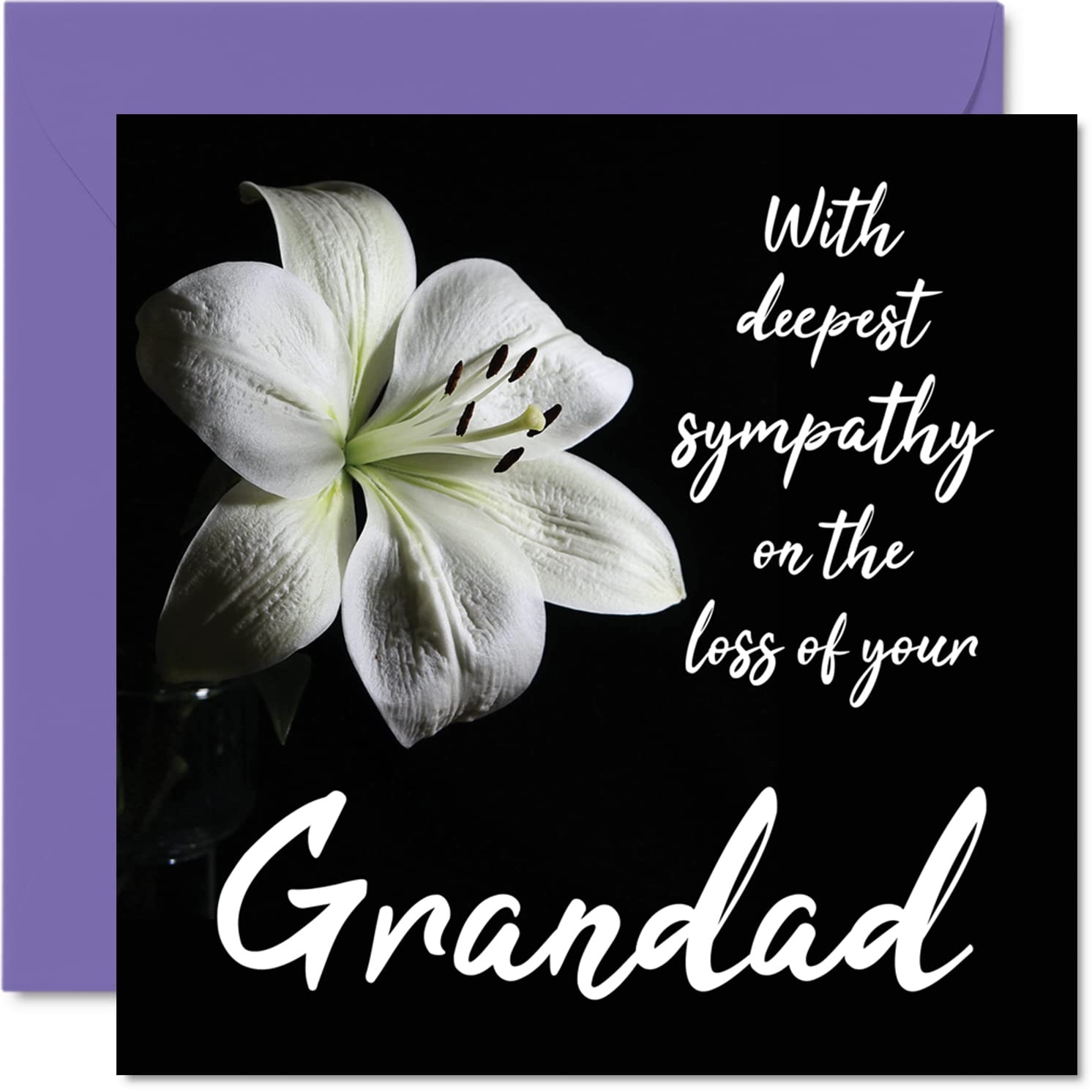 Stuff4 Trauerkarten mit Aufschrift With Deepest Sympathy On The Loss Of Your Grandad, Trauerkarten für Erwachsene, 145 mm x 145 mm, Beileidskarte mit Blumen