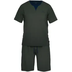 TOM TAILOR Herren Schlafanzug - kurz, Rundhals, Pyjama, Piqué Grün XXL