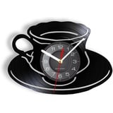 Smotly Vinyl Wanduhr, LED Nachtlicht Funktion Kaffeetasse Thema Wanduhr, ist eine Wanduhr Geschenk für Kaffeeliebhaber Freunde(Schwarz)