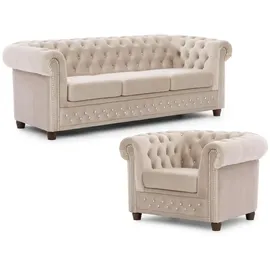 S-Style Chesterfield Polestergarnitur 3+1 Cleo Blink ¦ beige ¦ Maße (cm): B: 203 H: 72