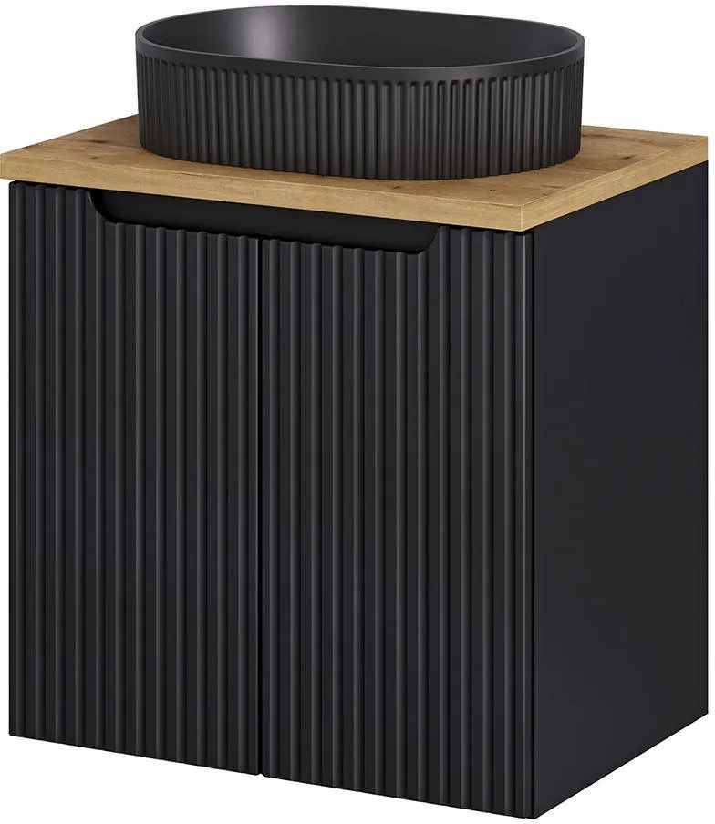 Waschtisch Skelbolu mit Türen 60x71x40 cm Schwarz/Eicheoptik [en.casa]