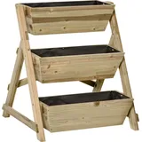 Outsunny Hochbeet, Blumentreppe Holz, Blumenleiter Mit 3 Ablagen, Pflanzentreppe, Pflanzregal, Pflanzenständer, Blumenregal, 71x61x77cm