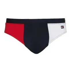 Tommy Hilfiger für Herren. UM0UM02099 Hilfiger Slip mit Kordelzug und Logo rot, marineblau, weiß (L), Strandbekleidung, Nachhaltig, Recycelt