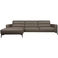 Livetastic Ecksofa, Grau, Leder, Echtleder, Rindleder, Kiefer, Kautschukholz, Meranti, Sperrholz, Hartholz, 4-Sitzer, Ottomane links, L-Form, 299x175 cm, Rücken echt, Wohnzimmer, Sofas & Couches, Wohnlandschaften, Ecksofas
