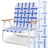 Sekey Campingstuhl Campingstuhl Faltbar Strandstuhl Klappstuhl mit Buchenholz-Armlehnen blau