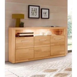 OTTO home Sideboard OTTO HOME "Ribe,130cm breit, Fronten Massivholz,7 Fächer", beige (kernbuche teilmassiv), B:130cm H:80cm T:35cm, Holz teilmassiv, Sideboards, Sideboard, Holz massiv, Holzwerkstoff, Metall Griffe,3 Türen