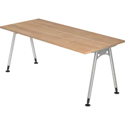 bümö manuell höhenverstellbarer Schreibtisch 180x80 cm in Nussbaum - PC Tisch höhenverstellbar & groß, höhenverstellbarer Tisch Büro, großer